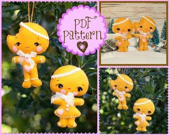 PDF. Gingerbread man and girl pdf Pattern, Pattern, Christmas Ornament Pattern, Holiday, Needlecraft,Plush Doll Patterns, Felt.