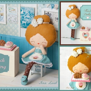 PDF. French bakery girl .Plush Doll Pattern, Softie Pattern, Soft felt Toy Pattern. image 1