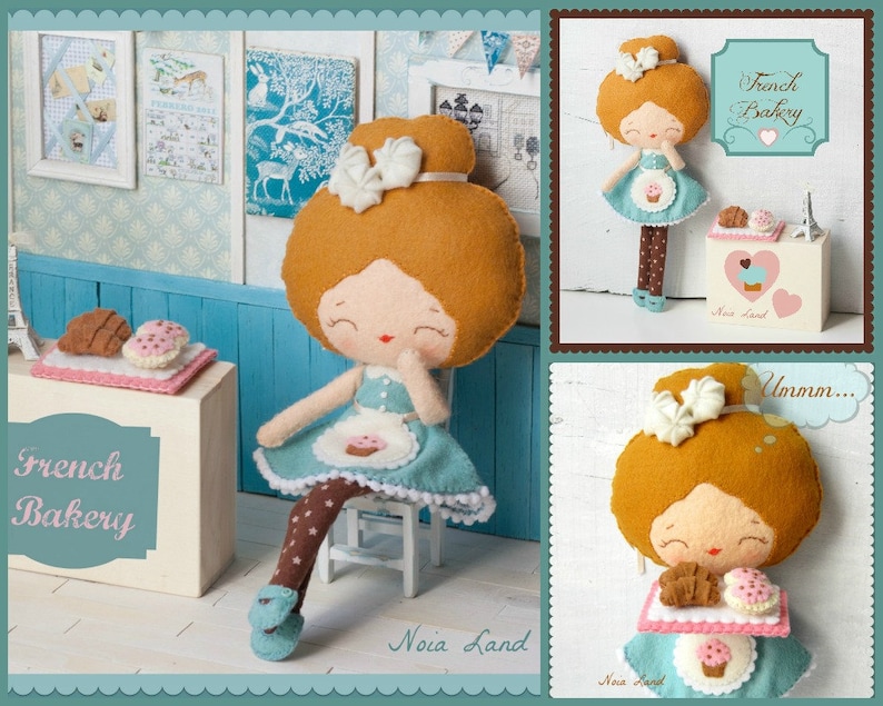 PDF. French bakery girl .Plush Doll Pattern, Softie Pattern, Soft felt Toy Pattern. image 1