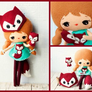 PDF. Fox girl with mask and puppet .Plush Doll Pattern, Softie Pattern, Soft felt Toy Pattern. image 3
