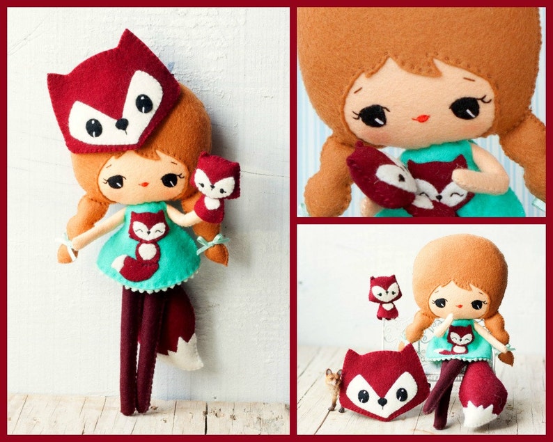 PDF. Fox girl with mask and puppet .Plush Doll Pattern, Softie Pattern, Soft felt Toy Pattern. image 3