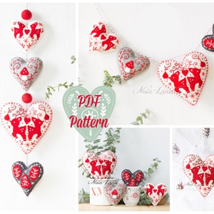 Heart garland. Folk Scandinavian Christmas.  (PDF Pattern)