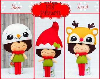 Patrón PDF. Niño elfo con gorros navideños: gorro de elfo, gorro de muñeco de nieve y gorro de Rudolf