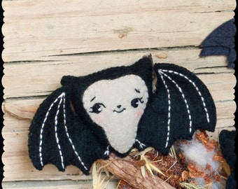 PDF. Cute bat halloween pattern. .Plush Doll Pattern, Softie Pattern, Soft felt Toy Pattern.