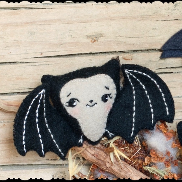 PDF. Cute bat halloween pattern. .Plush Doll Pattern, Softie Pattern, Soft felt Toy Pattern.