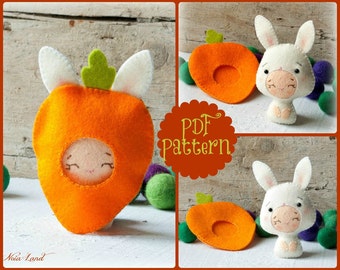 PDF. Bunny baby with carrot costume. Plush Doll Pattern, Softie Pattern, Soft felt Toy Pattern.