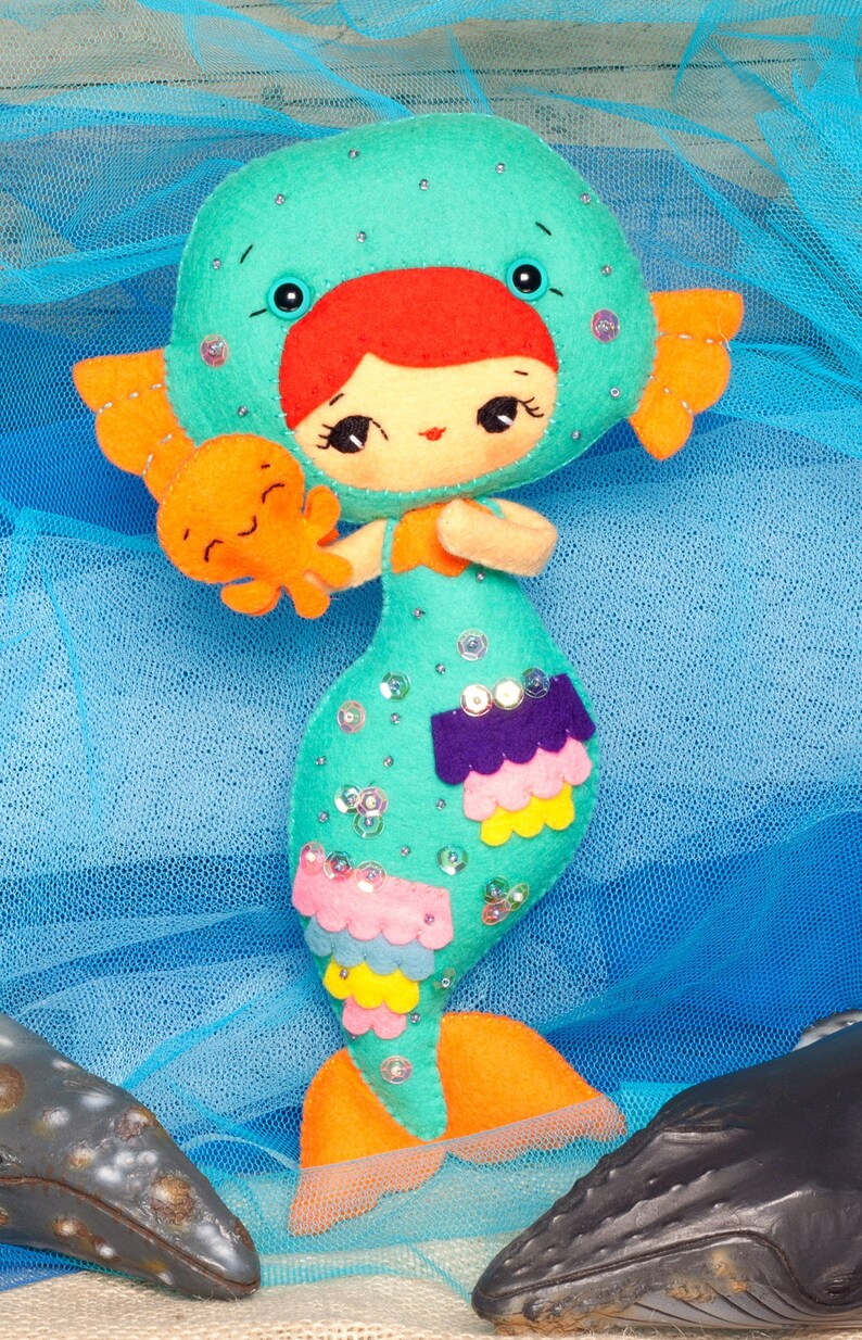 PDF. Mermaid girl with octopus puppet. Plush Doll Pattern Etsy