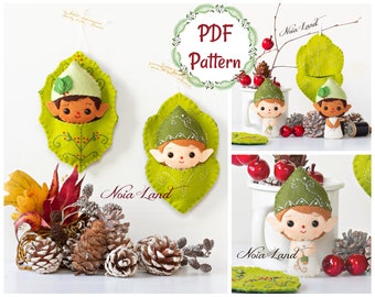 Christmas leaf elves. Oak and holly beds (PDF Pattern)