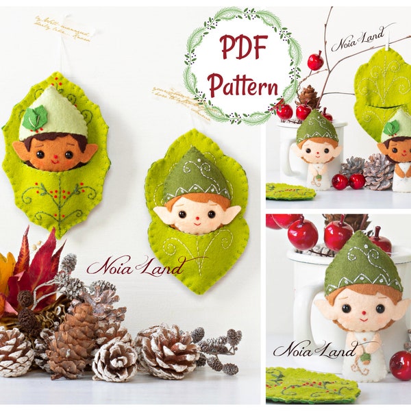 Christmas leaf elves. Oak and holly beds (PDF Pattern)