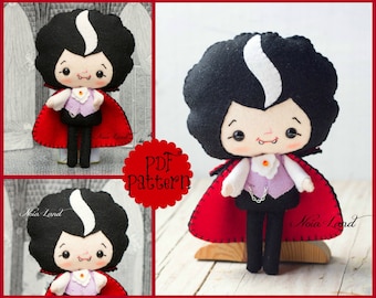 PDF. Dracula. Vampire. Halloween pattern. Plush Doll Pattern, Softie Pattern, Soft felt Toy Pattern.