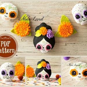 PDF Pattern. Day of Death garland. Halloween sugar skull felties.