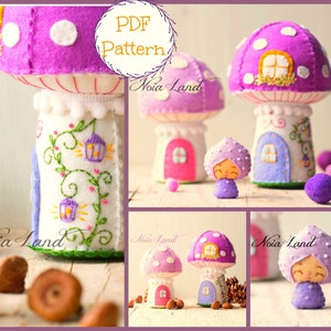 Gnome mushroom Pattern. Toad houses and a tiny gnome. PDF pattern.