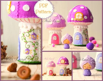 Gnome mushroom Pattern. Toad houses and a tiny gnome. PDF pattern.