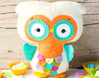 PDF pattern.Rainbow owl. Plush toy Pattern, Softie Pattern, Soft felt Toy Pattern.