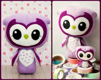 PDF. Wise owl and small owl brooch. Plush Doll Pattern, Softie Pattern, Soft felt Toy Pattern.