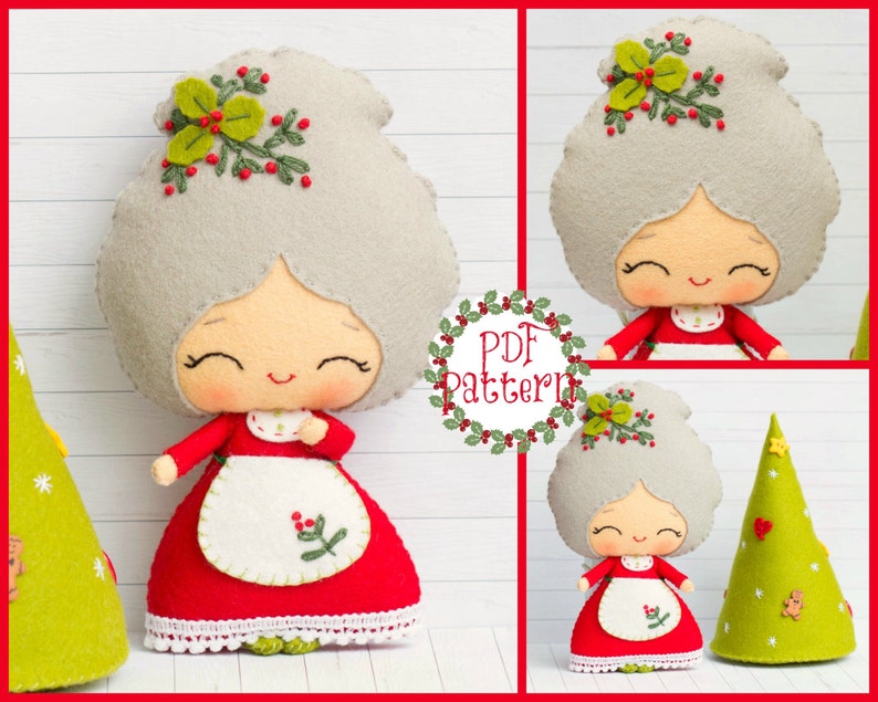 PDF Pattern. Mrs. Santa with a Christmas tree image 1