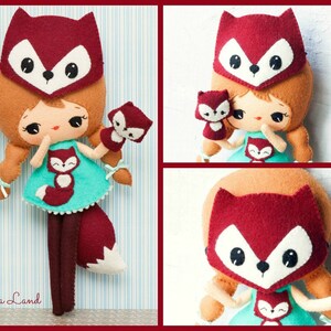 PDF. Fox girl with mask and puppet .Plush Doll Pattern, Softie Pattern, Soft felt Toy Pattern. image 2