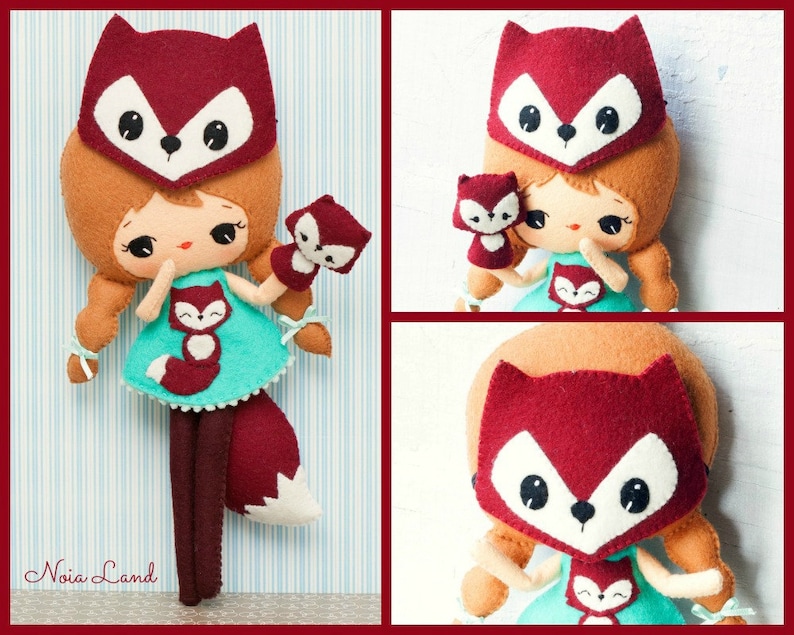 PDF. Fox girl with mask and puppet .Plush Doll Pattern, Softie Pattern, Soft felt Toy Pattern. image 2