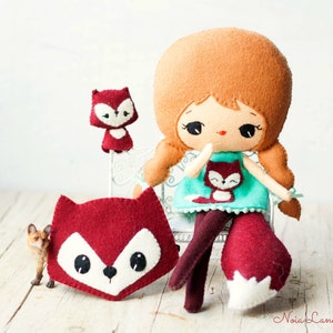 PDF. Fox girl with mask and puppet .Plush Doll Pattern, Softie Pattern, Soft felt Toy Pattern. image 4