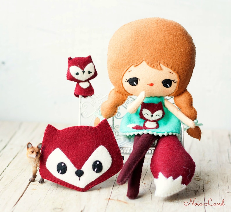 PDF. Fox girl with mask and puppet .Plush Doll Pattern, Softie Pattern, Soft felt Toy Pattern. image 4