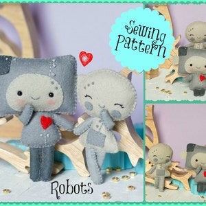 PDF. Robots charming and snow pattern .Plush Doll Pattern, Softie Pattern, Soft felt Toy Pattern. image 1