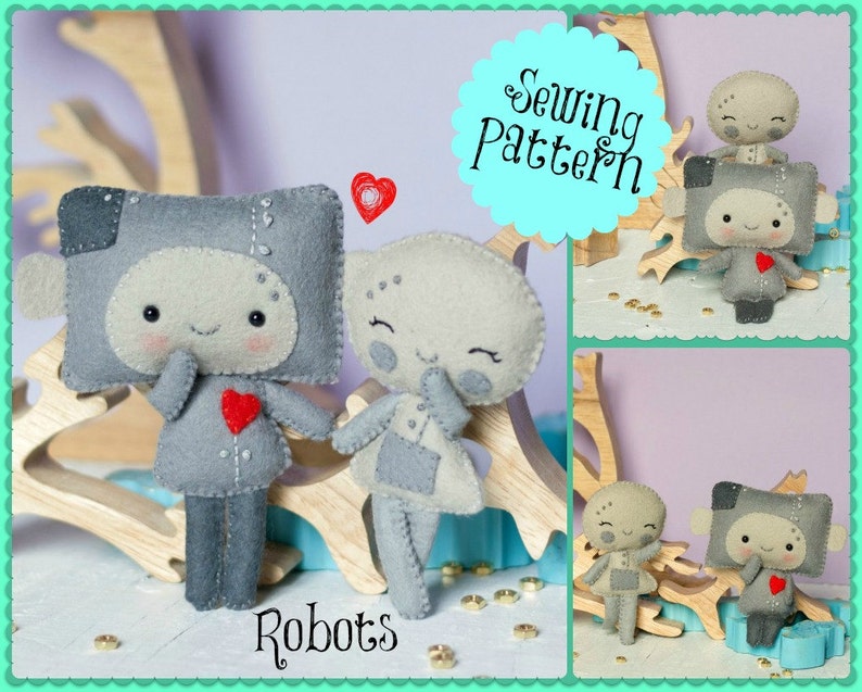 PDF. Robots charming and snow pattern .Plush Doll Pattern, Softie Pattern, Soft felt Toy Pattern. image 1