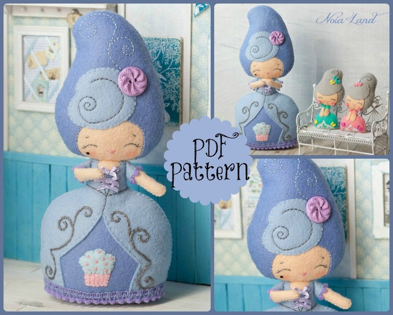 PDF.Marie Antoinette doll with baby Antoinette .Plush Doll Pattern, Softie Pattern, Soft felt Toy Pattern. image 1