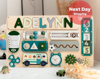 Personalized Baby Busy Board, First Birthday Gift, Baby Name Puzzle, Toddler Toy, New Baby Girl & Boy Gift, Baby Boy Toy, Wooden Name Puzzle