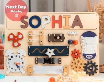 Montessori Busy Board, Custom Name Puzzle, Sensory Toy for Age 1-2, Unique Baby Shower, Busy Board, Christmas Gift for Toddler Boy or Girl