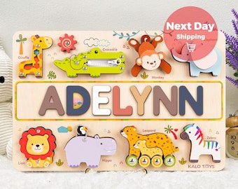Personalized Wooden Name Puzzle, Busy Board, Montessori Farm Animal Toys, Baby Gift, Baby Girl- Boy Toys, Gift for Kid, First Birthday Gift