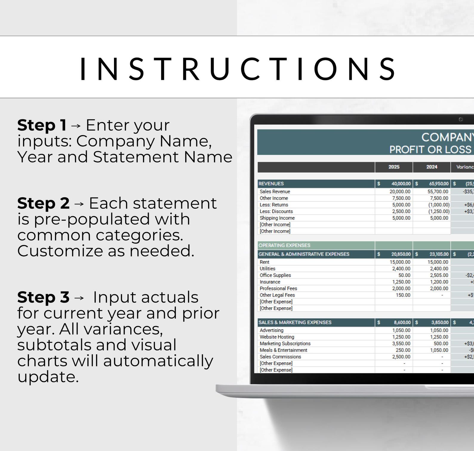 Simple Income Chart Simple Income Statement Template for Excel and Google Sheets | Clean 2 ...