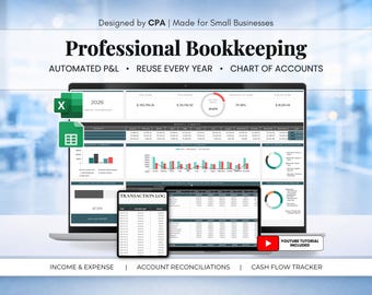 Small Business Bookkeeping Spreadsheet | Income Expense Tracker Template | Profit & Loss Statement | Excel Google Sheets | CPA Designed