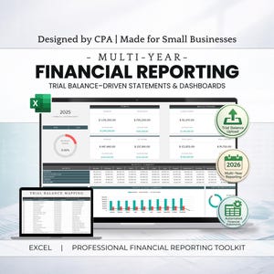 Financial Reporting Toolkit | Multi-Year Trial Balance Dashboard | Profit & Loss and Balance Sheet | Excel