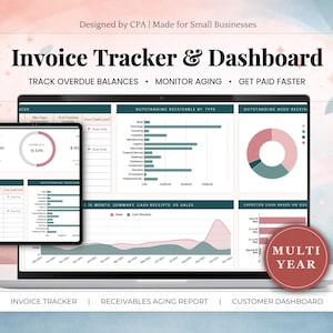 Invoice Tracker & AR Dashboard | Accounts Receivable Aging Report | Google Sheets and Excel | CPA Designed | Small Business