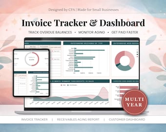 Invoice Tracker & AR Dashboard | Accounts Receivable Aging Report | Google Sheets and Excel | CPA Designed | Small Business