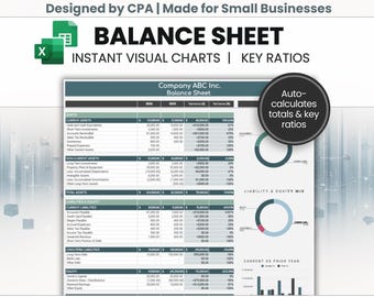 Small Business Balance Sheet Template for Excel & Google Sheets | Simple Financial Statement Spreadsheet