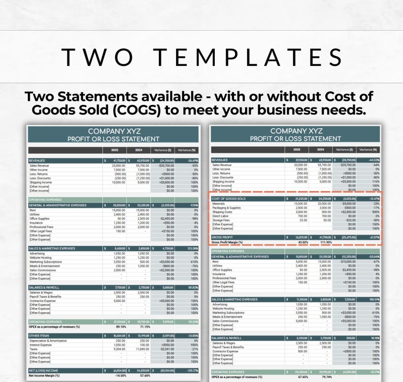 Simple Income Statement Template for Excel and Google Sheets | Clean 2 ...