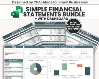 Simple Financial Statements Bundle | Balance Sheet, Profit & Loss and Cash Flow Templates | Small Business Finance Dashboard