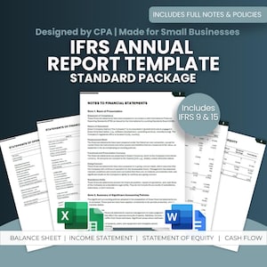 IFRS年次報告書標準パッケージ：注記と会計方針を含む完全な財務諸表 | Excel + Word & Google Sheets + Docs