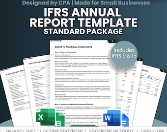 IFRS Annual Report Standard Package: Complete Financial Statements with Notes and Accounting Policies |  Excel + Word & Google Sheets + Docs