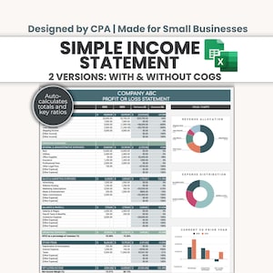 Simple Income Statement Template for Excel and Google Sheets | Clean 2-Year Profit & Loss with Visual Charts