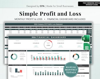 Simple Profit and Loss Template (P&L) | Monthly Income Statement Spreadsheet for Excel and Google Sheets | Business Finance Tracker
