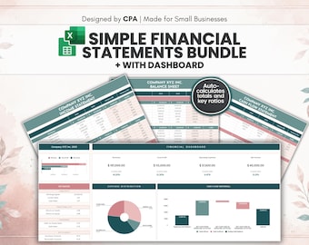 Simple Financial Statements Bundle | Dusty Rose | Balance Sheet Profit & Loss Cash Flow | CPA Designed | Google Sheets Excel