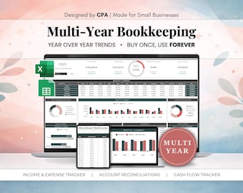 Multi-Year Bookkeeping Spreadsheet | CPA Designed Income Expense Tracker (Excel Google Sheets)