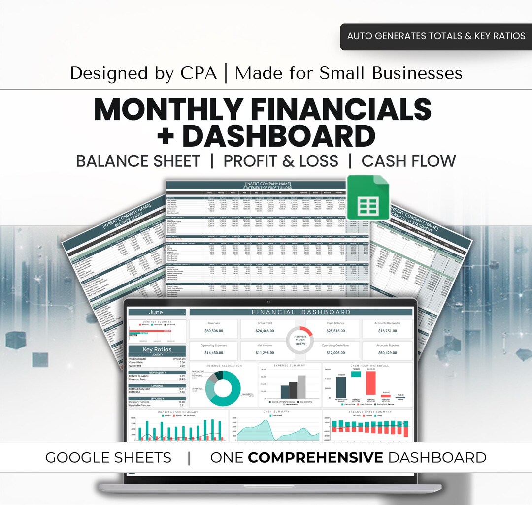 Monthly Financial Dashboard Template | Google Sheets | Profit & Loss ...