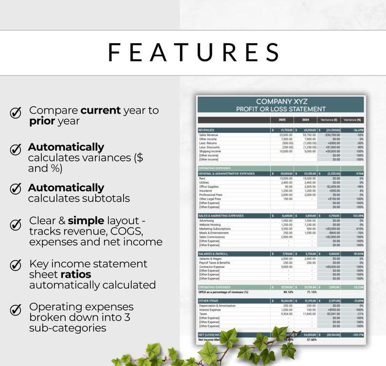 Visual For Income Simple Income Statement Template for Excel and Google Sheets | Clean 2 ...