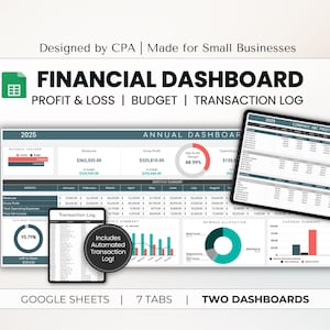 Small Business Financial Dashboard | Budget + Transaction Log + Profit & Loss + Monthly and Annual Dashboard | Google Sheets