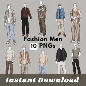 10 Men’s Fashion Leisure Streetwear Clipart Graphics | PNGs | Hand Drawn Illustrations | Character Design | NON AI