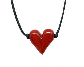 Red Mini Heart Flameworked Glass Necklace or Bracelet on an adjustable black cotton cord