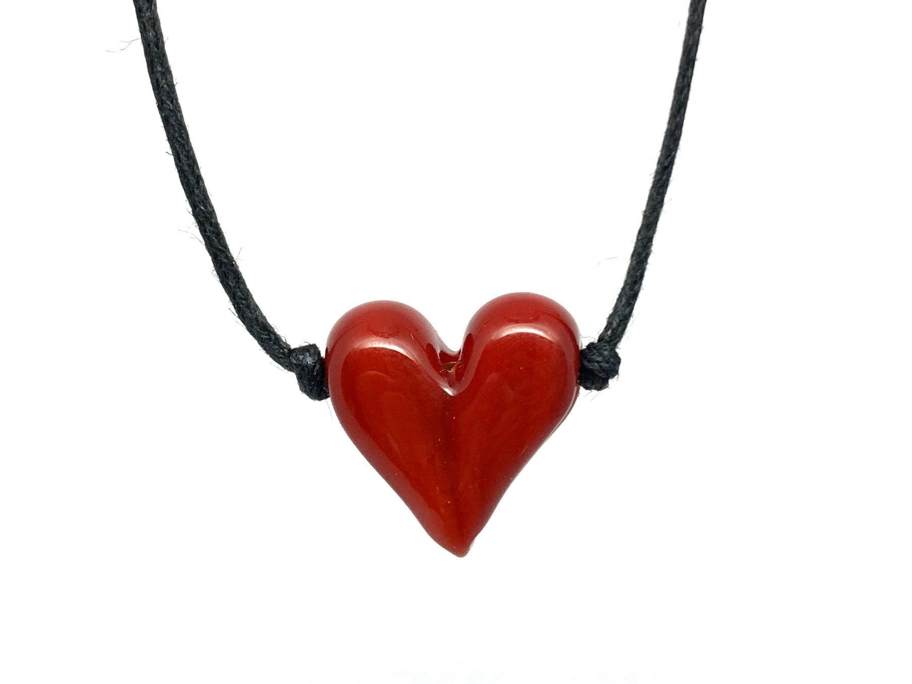 Red Mini Heart Flameworked Glass Necklace or Bracelet on an